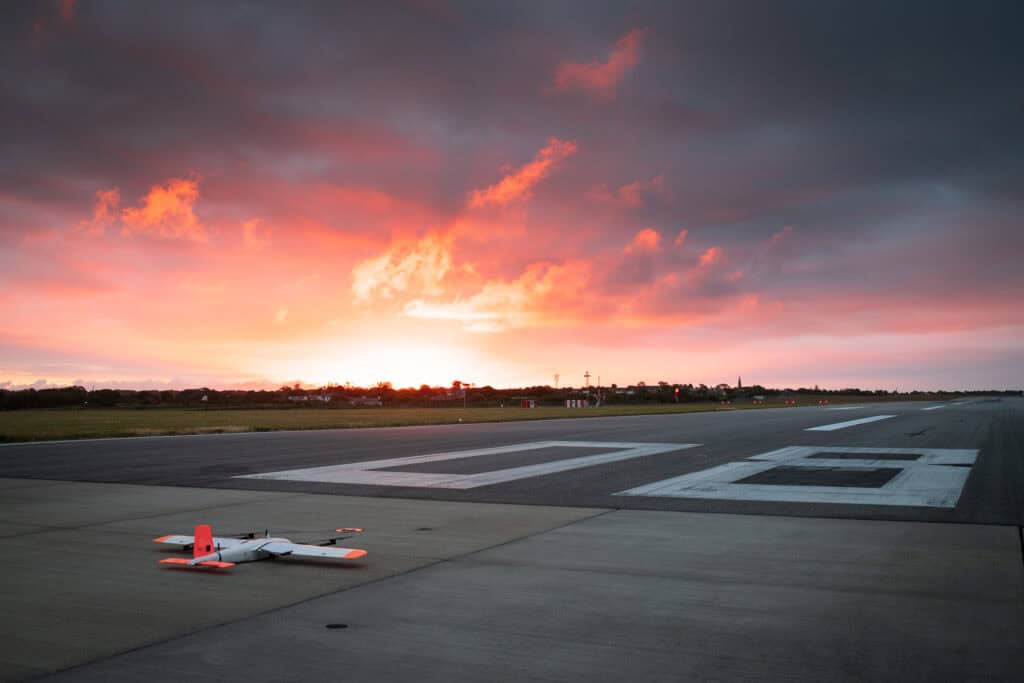 Alias Drone Trials on Jersey's airport runway at sunrise 